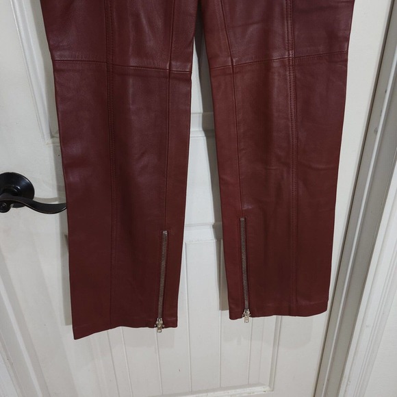 L'Academie Womens Pants Kira Burgundy Red Leather Zip Ankle High Rise Trouser XS - Picture 5 of 13